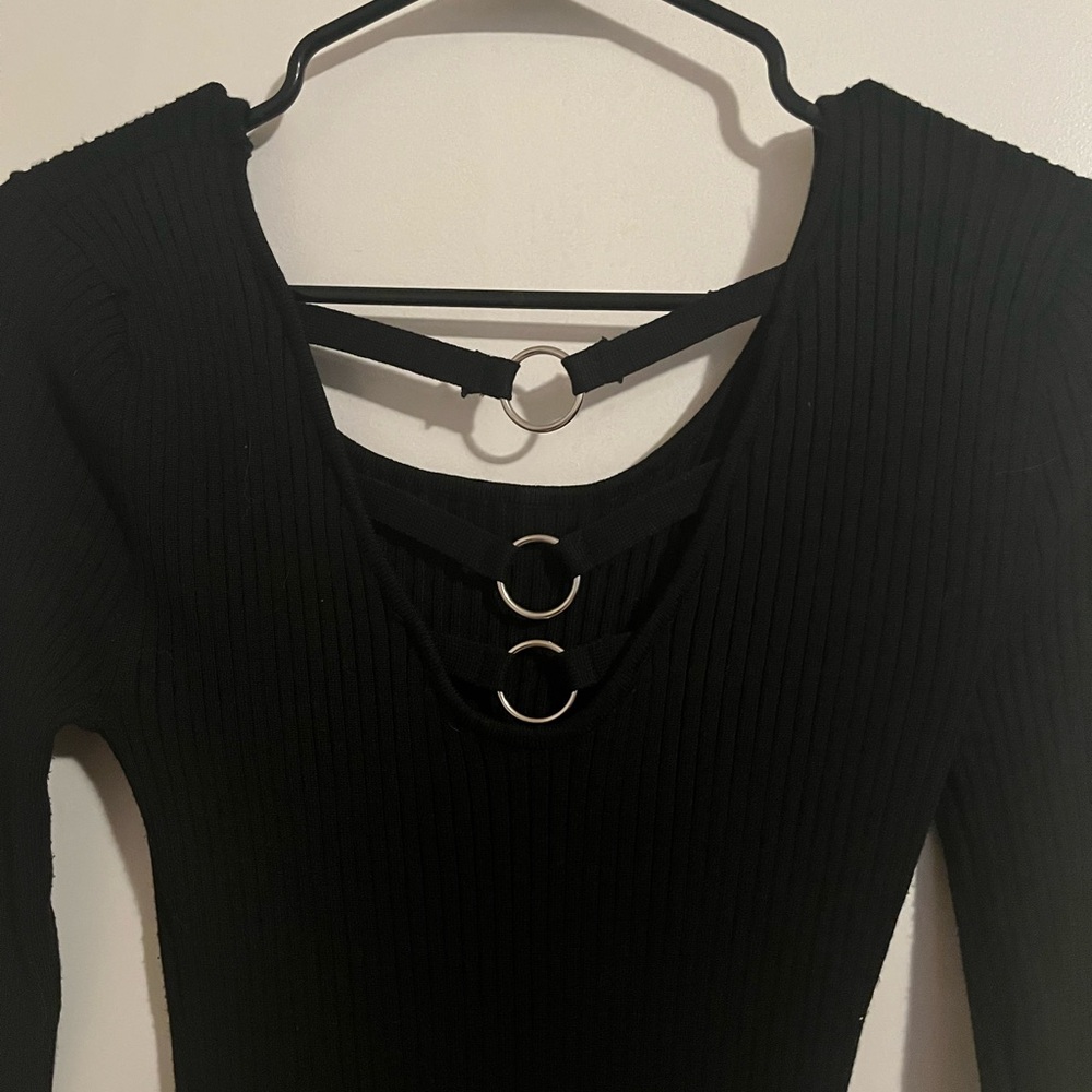 Derek Heart Black Midi Dress with Ring Accents